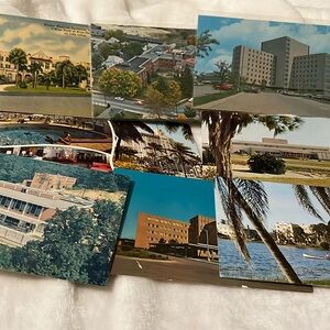 20 postcards some old, some new hotels,long strip motels hospitals, Sunday cards